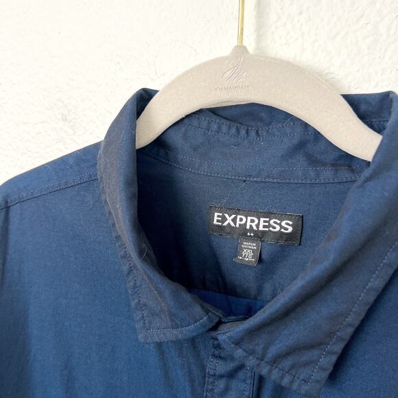 [Express] Blue Short Sleeve Casual Button Down Shirt 100% Cotton Metallic Sz XXL - Picture 9 of 10
